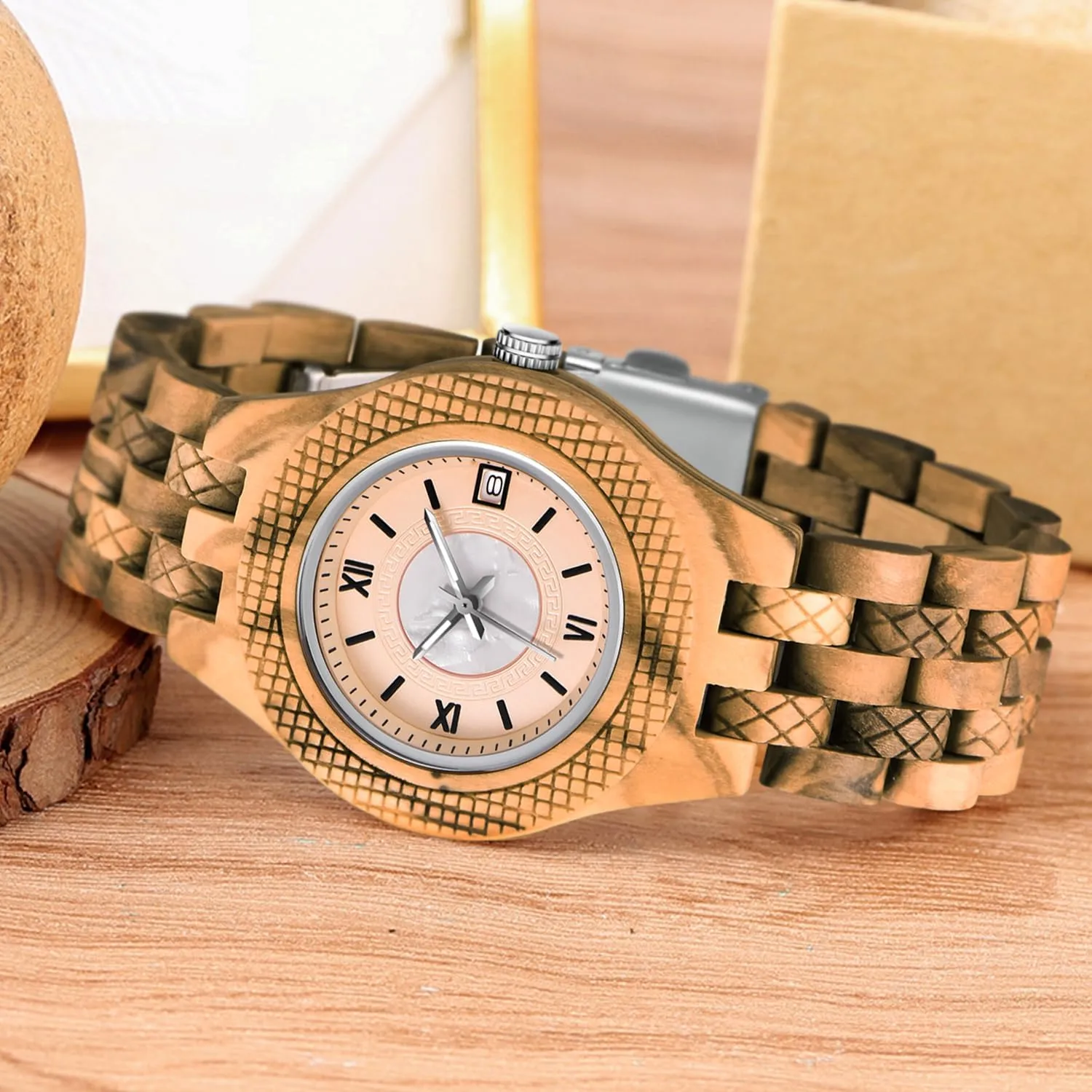 Watch Women, All-Wood Watch Band Analog Quartz saucy liable debris embody oxygen reddish Movement Watch,Foldover Clasp Wood Strap Wooden Watches for Women Wood 