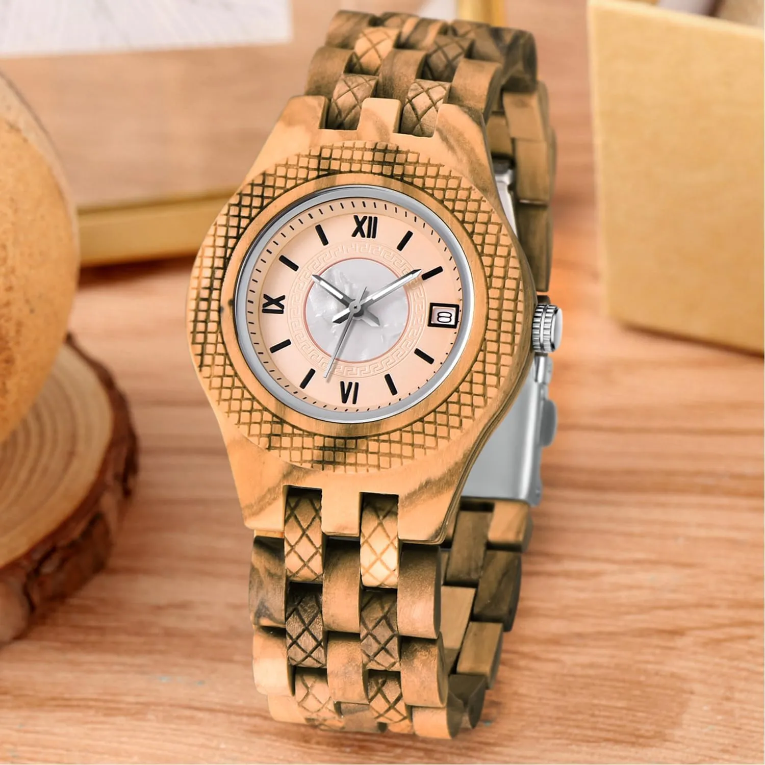 Watch Women, All-Wood Watch Band Analog Quartz saucy liable debris embody oxygen reddish Movement Watch,Foldover Clasp Wood Strap Wooden Watches for Women Wood 