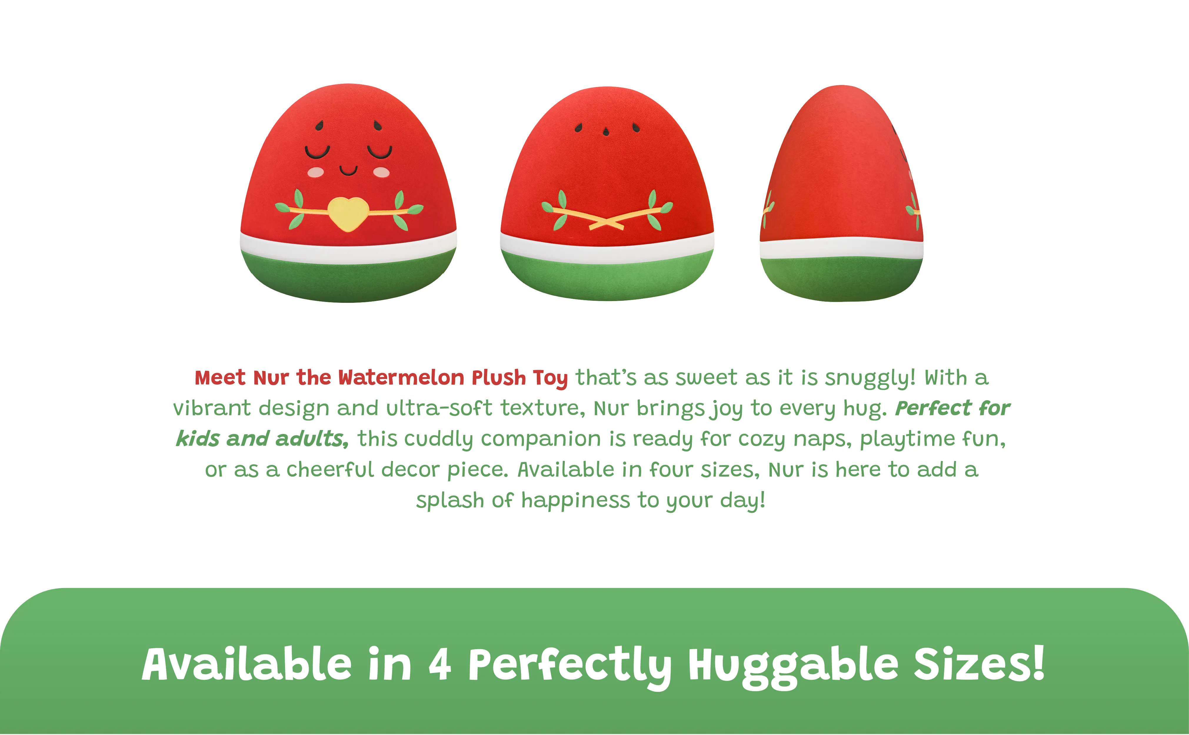 Watermelon Plushie - 20cm Soft Cuddly Pillow Adorable Fruit Plush