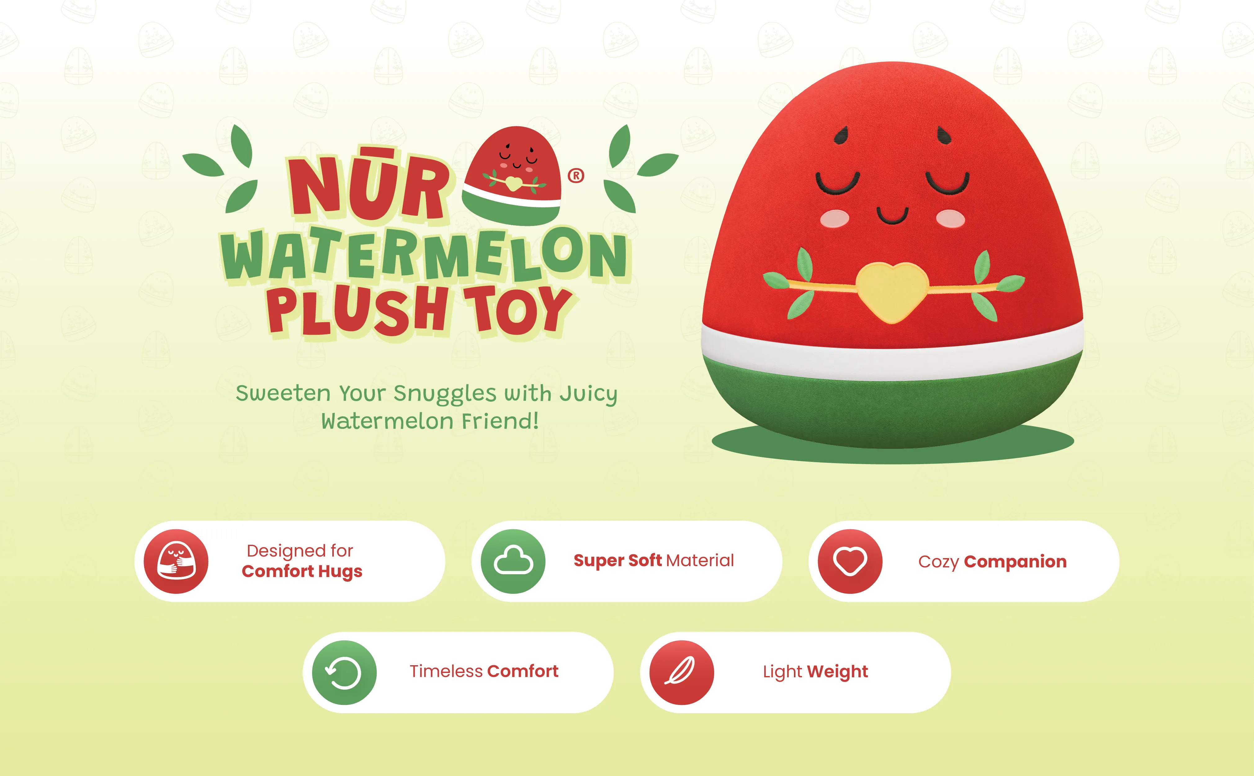 Watermelon Plushie - 20cm Soft Cuddly Pillow Adorable Fruit Plush