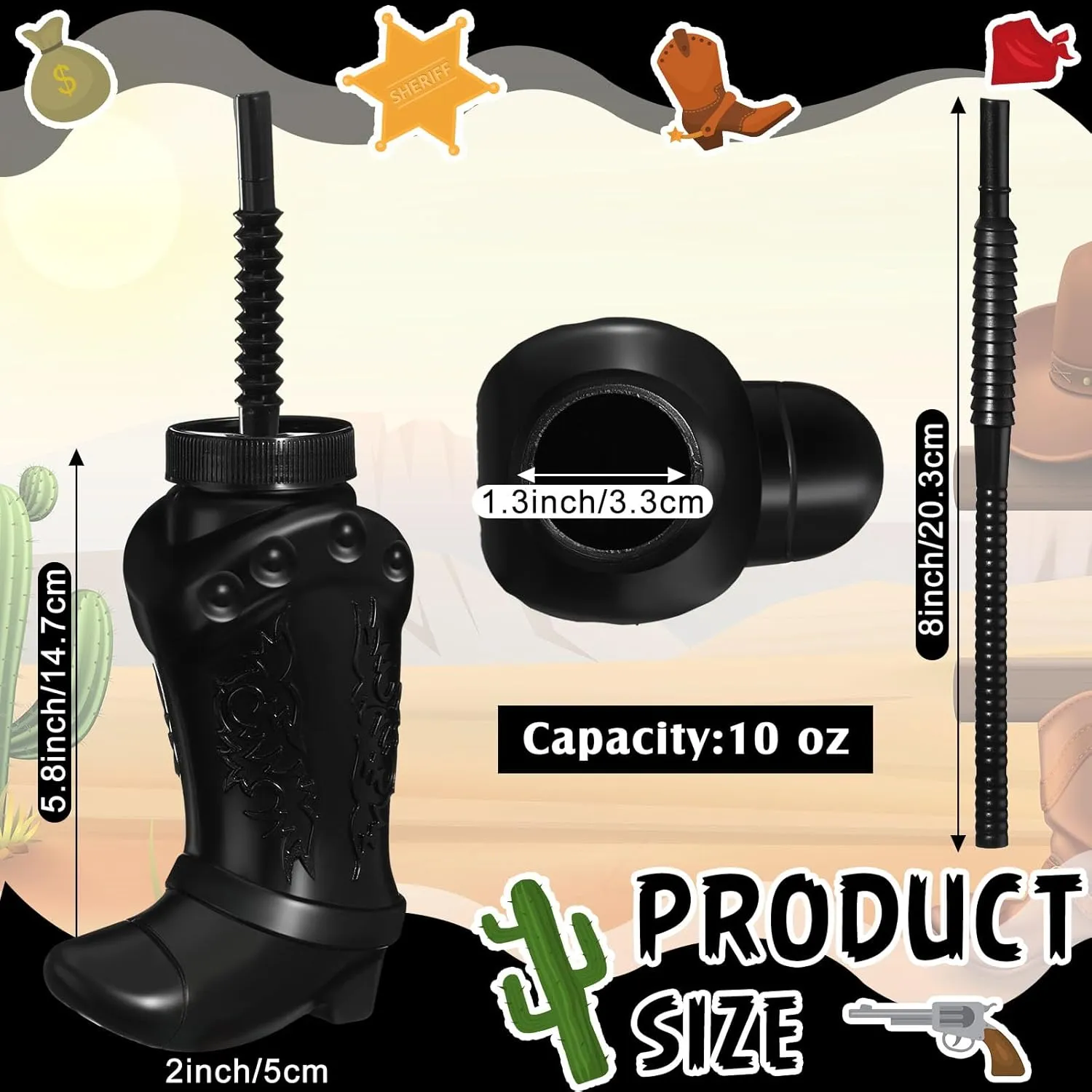 Western Themed Party Supplies and Rodeo Party Decorations (Black) Hoolerry 24 Pcs 10 oz Plastic Cowboy Boot Cups with Straws and Lids clay put Plastic Cowboy Cups for 