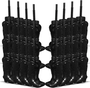 Western Themed Party Supplies and Rodeo Party Decorations (Black) Hoolerry 24 Pcs 10 oz Plastic Cowboy Boot Cups with Straws and Lids clay put Plastic Cowboy Cups for 