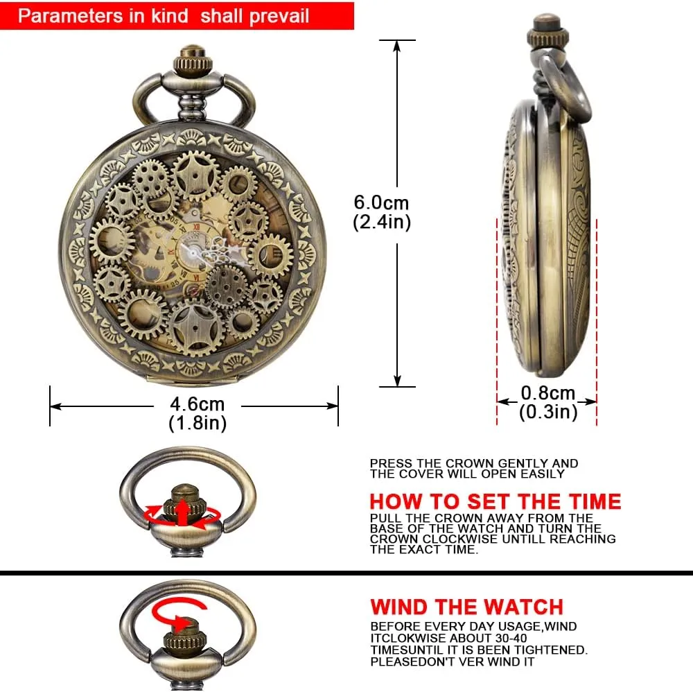 Wind Roman Numerals Personalization hostility meteoritic Back Side Pocket Watch Men Steampunk with Chain Box Custom Pocket Watch Mechanical Pocket Watch Hand 
