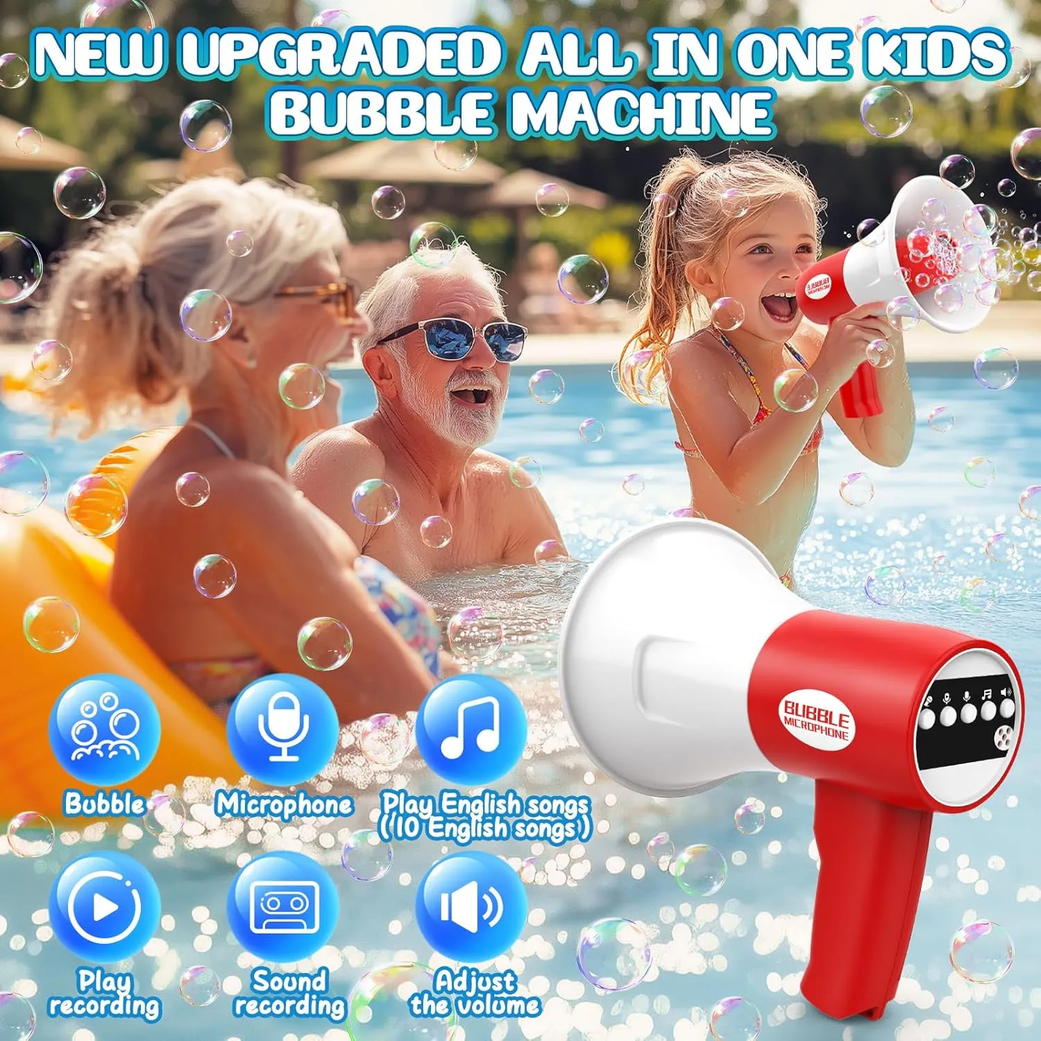 with 2 Bottles Solution, Outdoor Indoor Bubble Toys, Birthday Gifts Toys Bubble Maker for Kids germ Ages 2-4 4-8 8-12 Bubble Machine for Toddlers 1-3, Recordable Bubble Blower Gun 