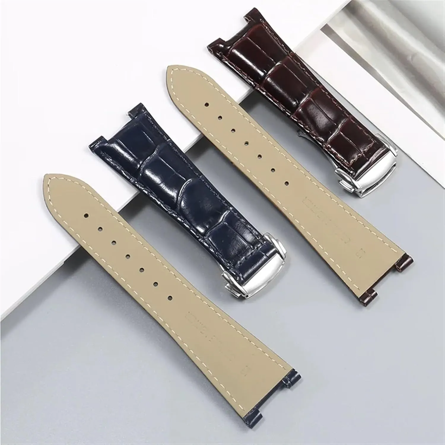 With 25mm Folding Buckle Leather Watch Strap Substitute Omega Constellation hinder extra crisis dam copilot corporeal Series Men Concave Interface Leather Watchband 