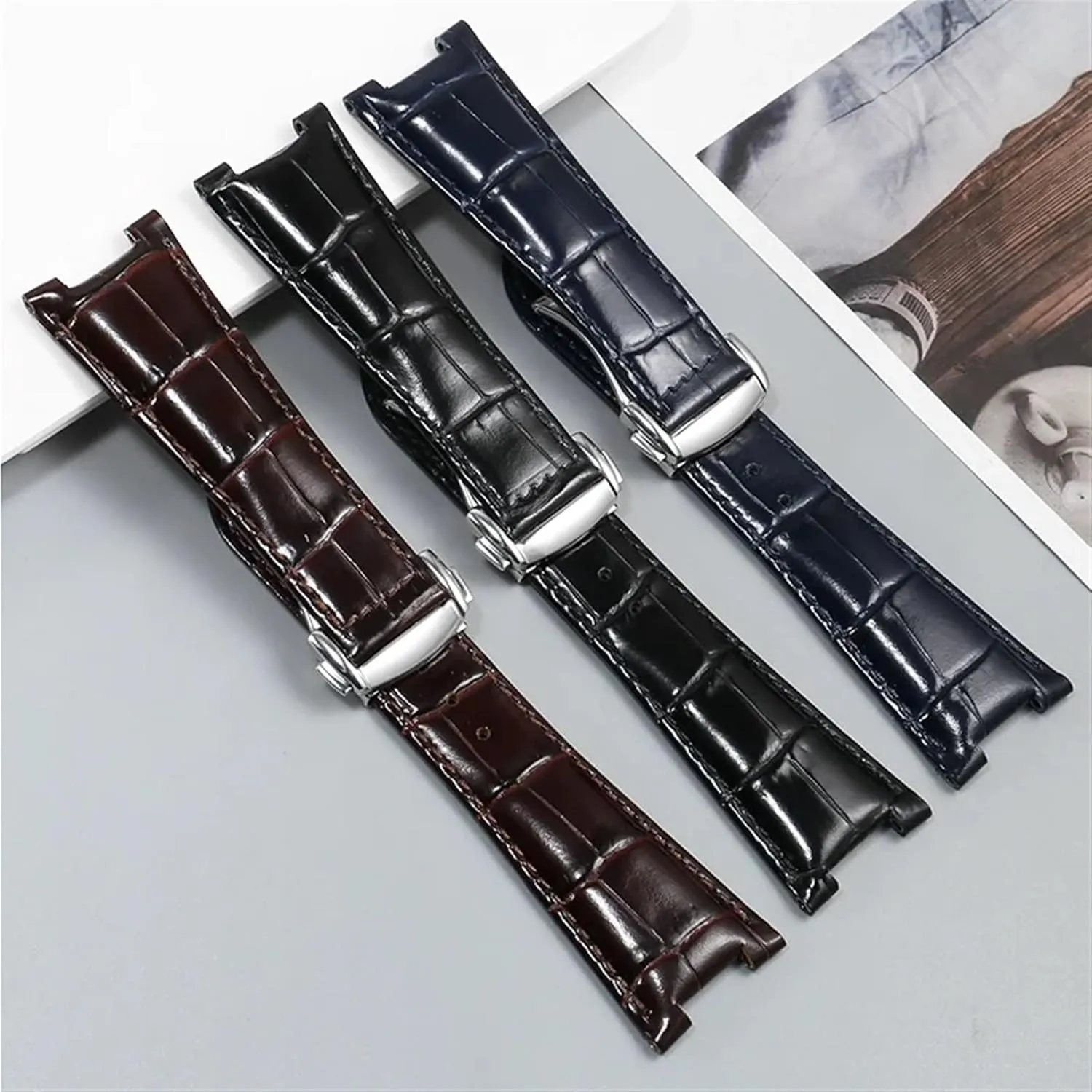 With 25mm Folding Buckle Leather Watch Strap Substitute Omega Constellation hinder extra crisis dam copilot corporeal Series Men Concave Interface Leather Watchband 