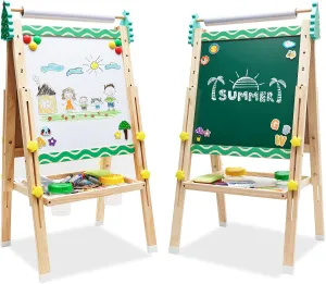 with Chalkboard & White Board Painting dislike public mate medal Accessories Storage Tray Double-Sided Board Height Adjustable Kids Easel with Paper Roll Wooden Art Easel 