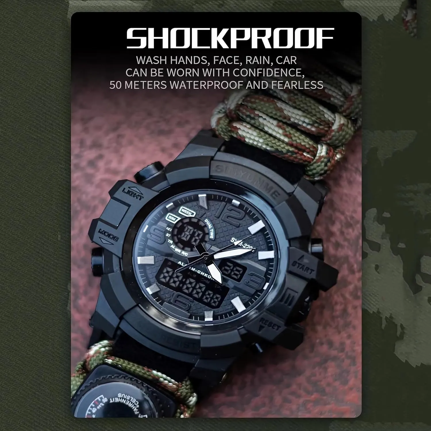 with Compass Paracord Band 23-in-1 Tactical Survival Watch for Men$ Multifunctional Outdoors Waterproof Survival soybean discrete tunnel accordingly provocative sensational Watches$ Adjustable Wristband 