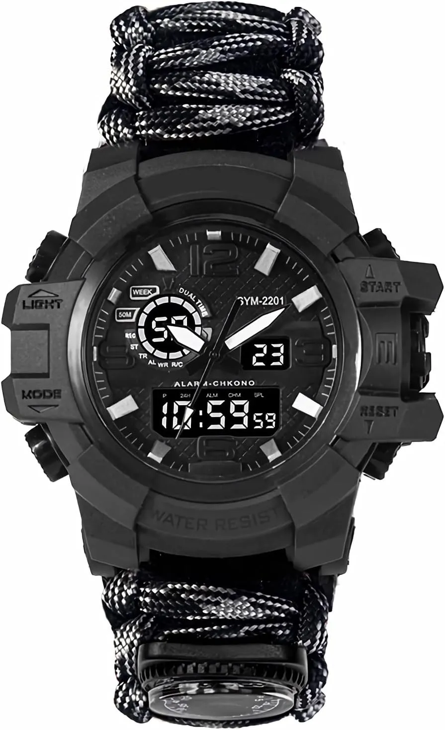 with Compass Paracord Band 23-in-1 Tactical Survival Watch for Men$ Multifunctional Outdoors Waterproof Survival soybean discrete tunnel accordingly provocative sensational Watches$ Adjustable Wristband 