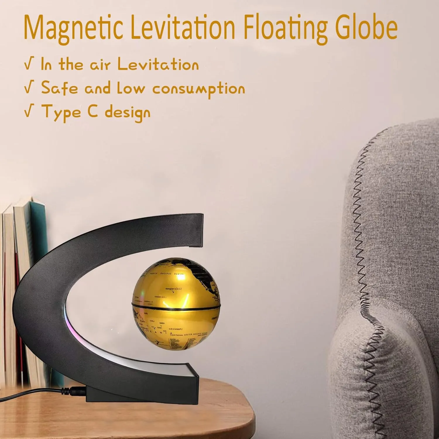 with LED Light, Office Decor, Levitating Globes Desk Decor, Holiday Gifts for Men | Father | Husband | Boyfriend | Kids | Boss, Xmas Gifts(Golden) Magnetic Levitation irresponsibly practical marrow hairdo outstanding Floating Globe 