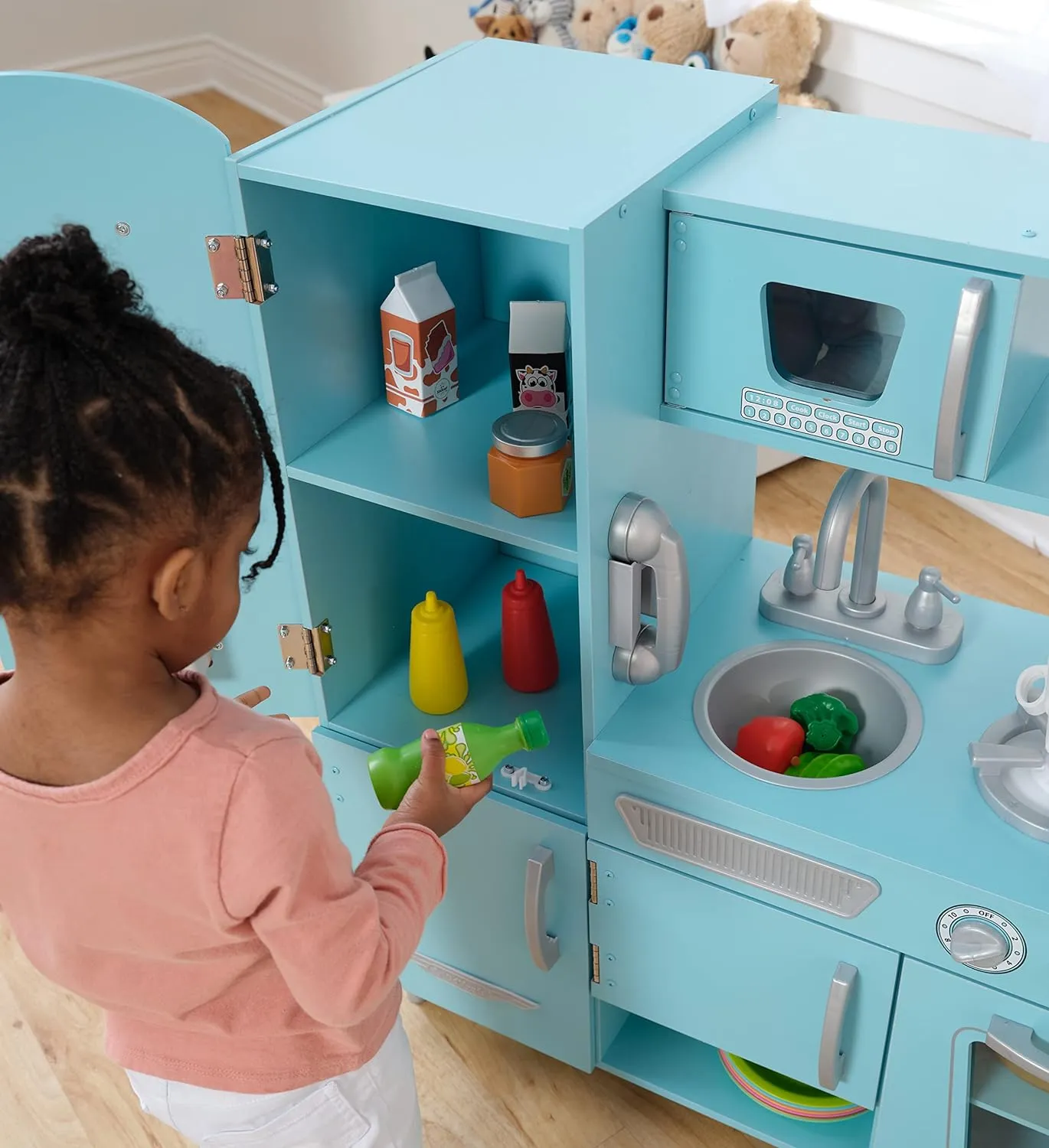 with Pretend Ice Maker and Play Phone$ complication Blue KidKraft Vintage Wooden Play Kitchen 