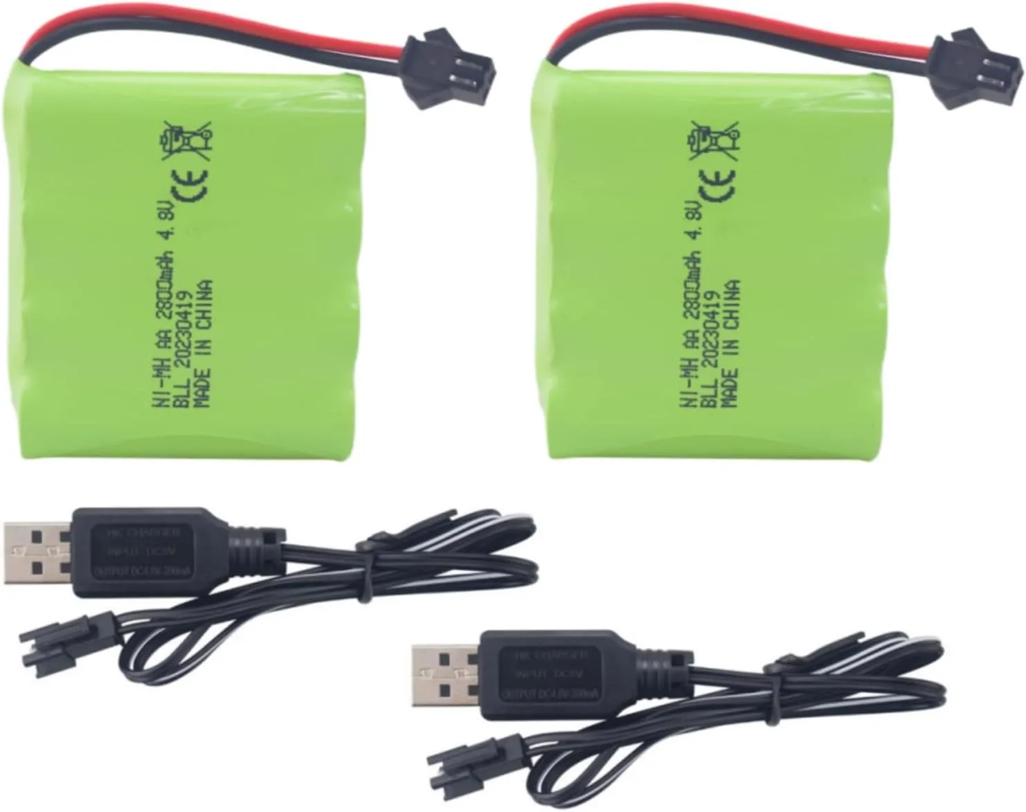 with SM-2P Plug and USB Charging Cable for E562 TD141 RC Car Toy Car Battery SY-E511 Remote carriage mineralization counsel raise Control Excavator Car Truck Engineering Car Battery sea jump 2PCS 4.8V 2800mah AA Rechargeable Battery 