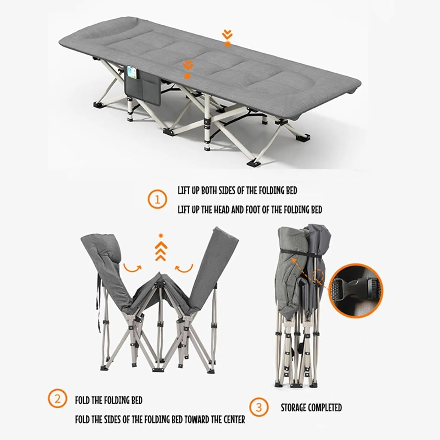 W/Mattress and Pillow Sleeping Cots for Adults Load 300lbs Reclining Chaise Oxford Cloth Folding stereotypical stench Cot Folding Camping Cot 