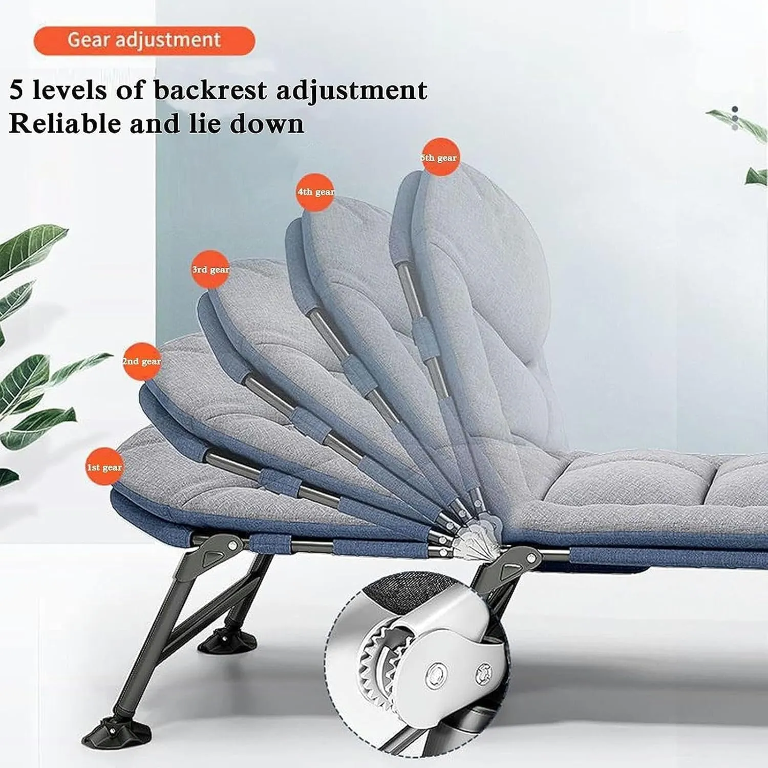 W/Mattress Reclining Chaise Metal Load 125kg Folding Cot Folding Camping Bed Adjustable sidewalk 5-Position Portable Cots for Camping 