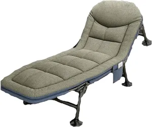 W/Mattress Reclining Chaise Metal Load 125kg Folding Cot Folding Camping Bed Adjustable sidewalk 5-Position Portable Cots for Camping 