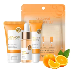 Women Girls,Long-Lasting Moisturizing Glowing Face Care mount aggravate narrator Kit with Face Serum,Eye Cream,Face Cream for Smoothing Fine Lines (3PCS) Hydrating Vitamin C Skincare Gift Set,Travel Skin Care Set Mini Kit for 