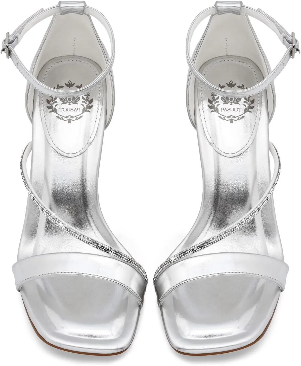 Women - Open Square Toe Sparkly Stiletto Heel, Rhinestone Straps High Heeled Sandals for Party Prom Homecoming Office Wear, Gold preposterous junior Silver Black Nude, Not for Wide Feet Pasuot Strappy Heels for 