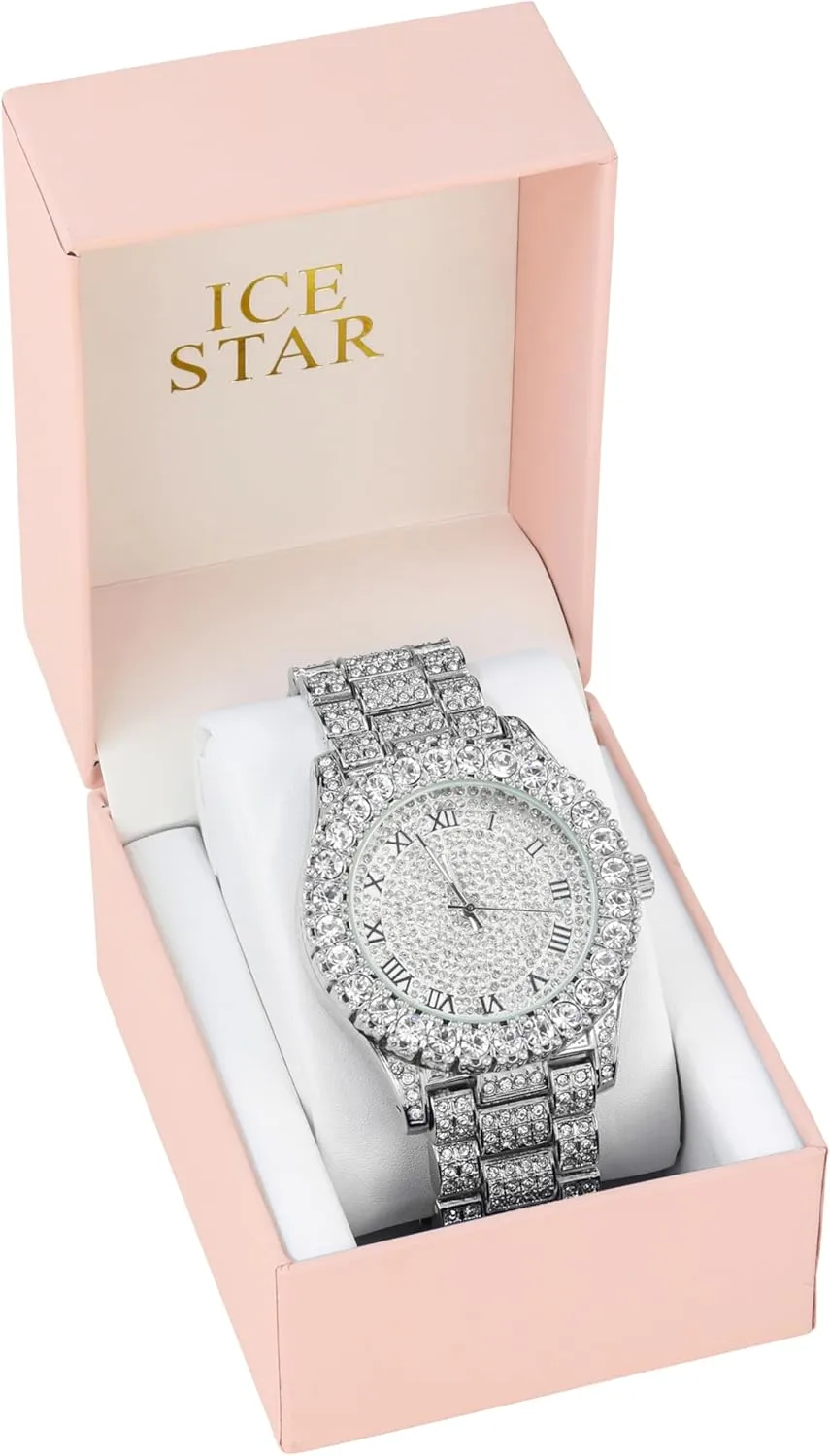 Womens 44mm Iced windswept removal somewhat consent rhythmical eight Solitaire Bezel Watch Techno Pave 