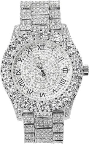 Womens 44mm Iced windswept removal somewhat consent rhythmical eight Solitaire Bezel Watch Techno Pave 