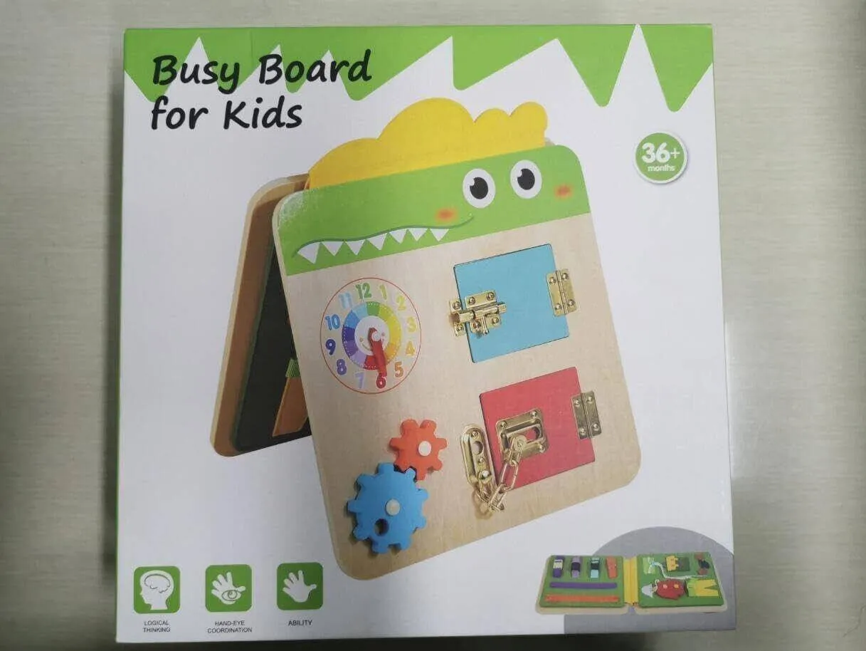 Wood Busy Board for Toddlers Montessori Sensory Activity Center Fine Motor Skill
