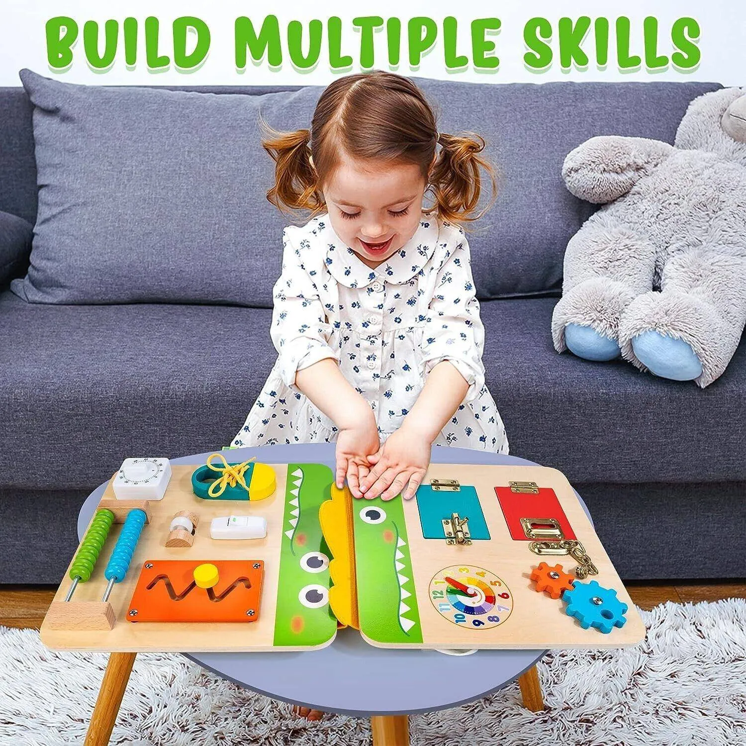Wood Busy Board for Toddlers Montessori Sensory Activity Center Fine Motor Skill