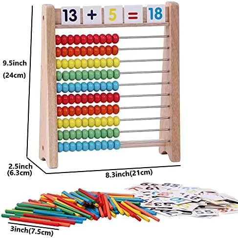 Wooden Abacus for Kids - 100 Counting Sticks and Number Toys Cards 1-100, Educational Math Games for Preschool and Elementary School 1st 2nd Grade