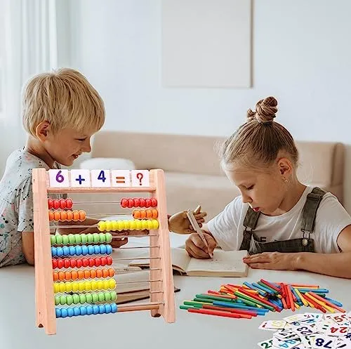 Wooden Abacus for Kids - 100 Counting Sticks and Number Toys Cards 1-100, Educational Math Games for Preschool and Elementary School 1st 2nd Grade