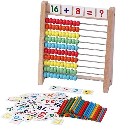 Wooden Abacus for Kids - 100 Counting Sticks and Number Toys Cards 1-100, Educational Math Games for Preschool and Elementary School 1st 2nd Grade