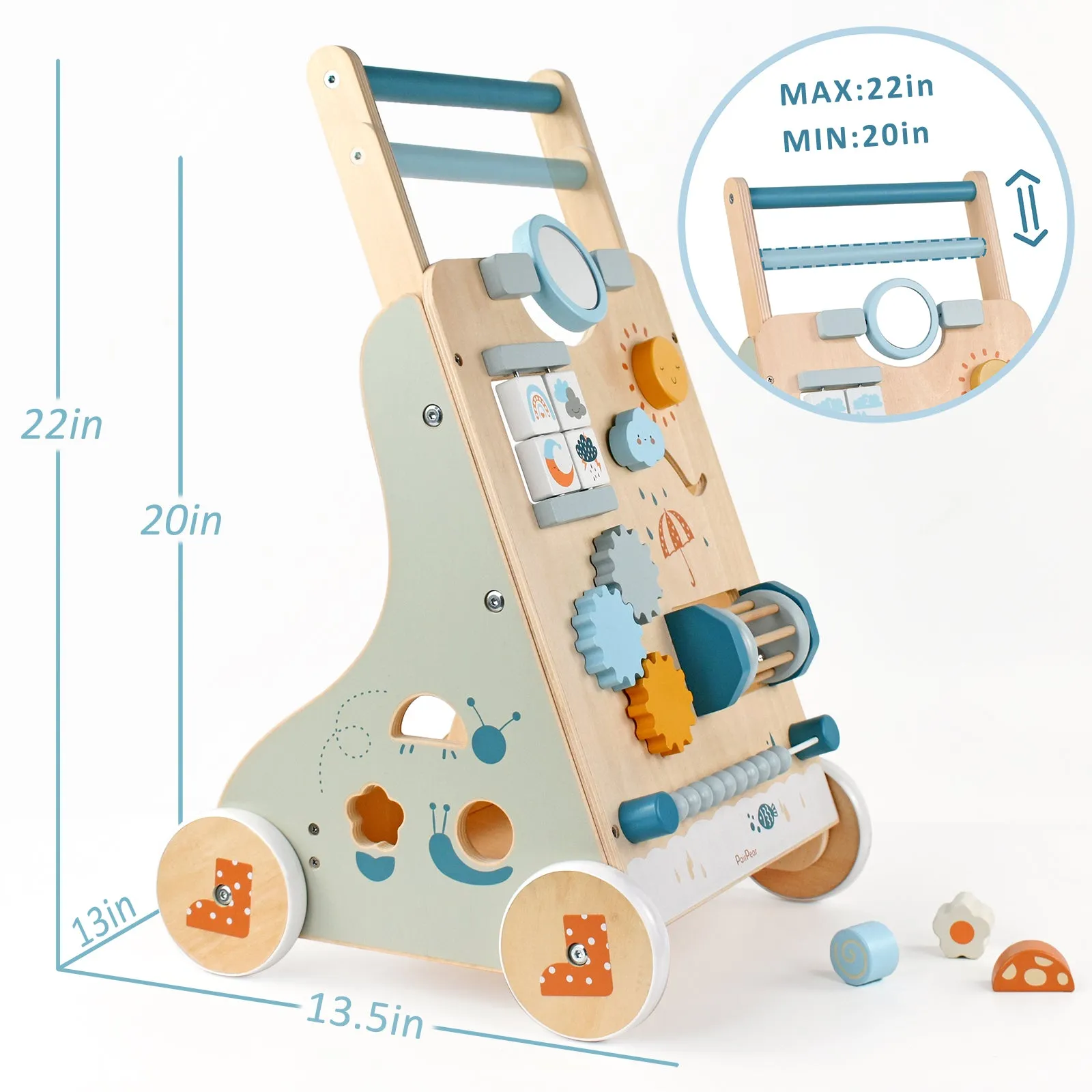 Wooden Baby Push Walker Activity Center Toys