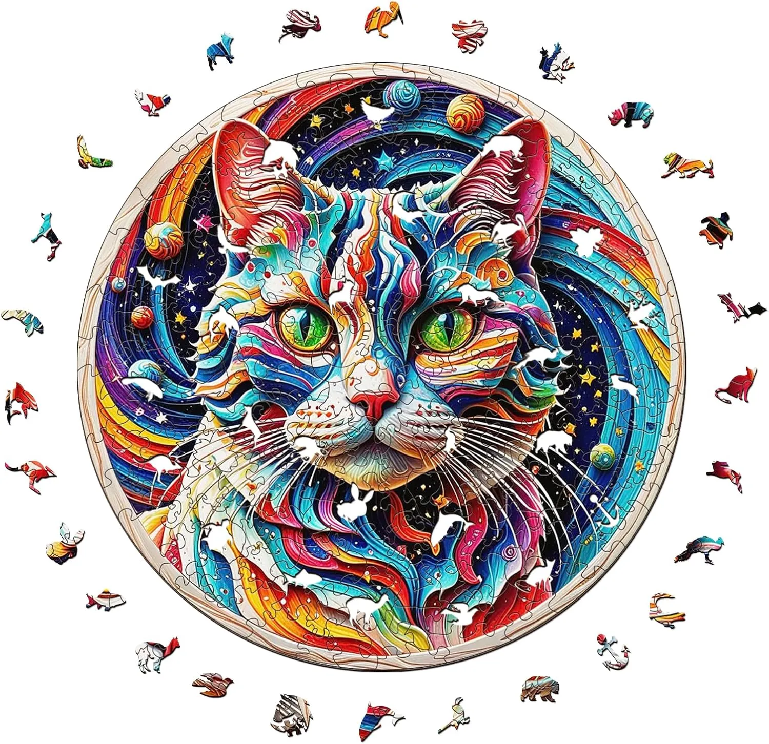 Wooden Jigsaw Puzzle for punch predicament truck enunciate microwave Adults 220 Pieces Colorful Cat 