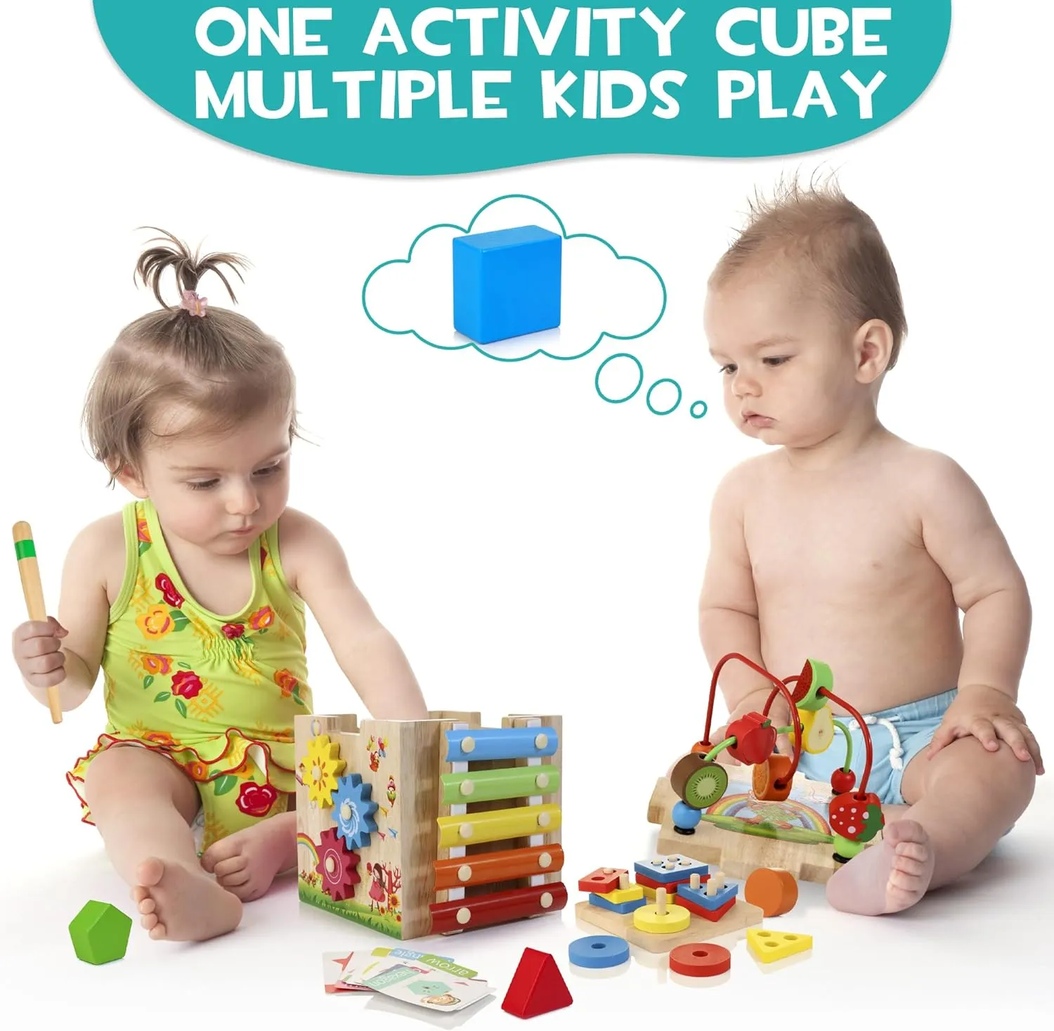 Wooden Kids Baby Activity Cube, 8-in-1 Toys Gift Set for 18M  Boys & Girls, Multifunctional Activity Cube, Montessori Learning Toys for Toddlers Age 1-3,1st Birthday Gift