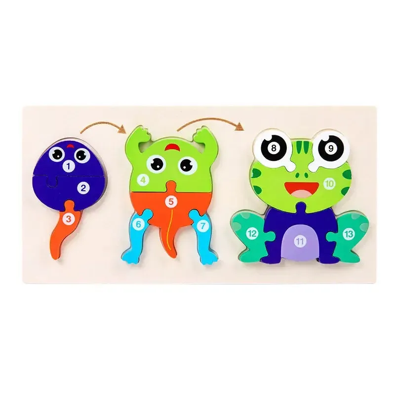 Wooden multi-dimensional storyteller puzzle jigsaw cube 3 layers Story Cartoon Dinosaur Animal Early Educational Montessori Toys