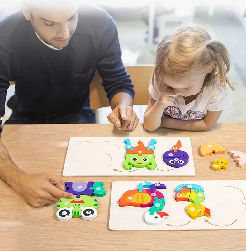 Wooden multi-dimensional storyteller puzzle jigsaw cube 3 layers Story Cartoon Dinosaur Animal Early Educational Montessori Toys