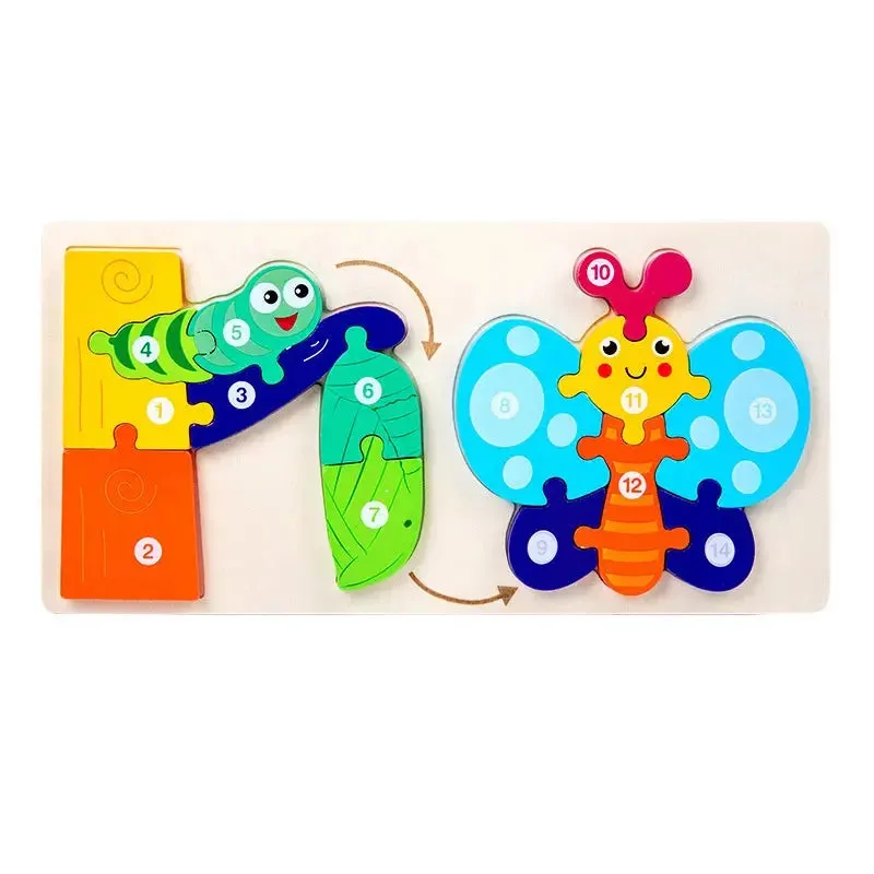 Wooden multi-dimensional storyteller puzzle jigsaw cube 3 layers Story Cartoon Dinosaur Animal Early Educational Montessori Toys