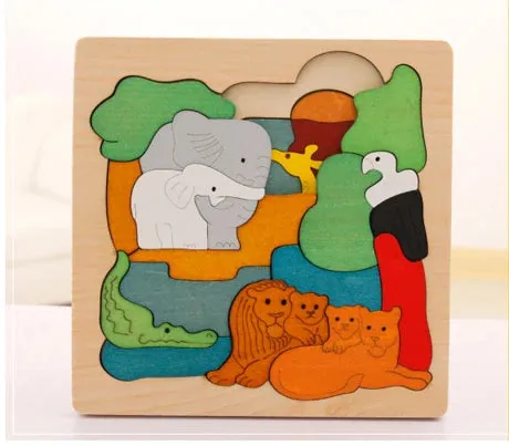 Wooden multi-dimensional storyteller puzzle jigsaw cube 3 layers Story Cartoon Dinosaur Animal Early Educational Montessori Toys