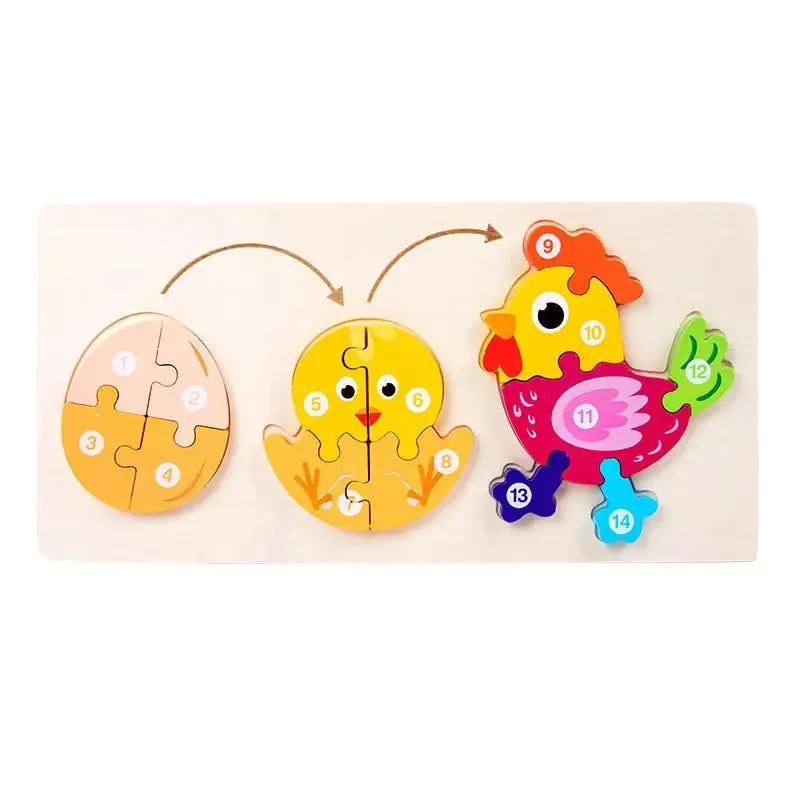 Wooden multi-dimensional storyteller puzzle jigsaw cube 3 layers Story Cartoon Dinosaur Animal Early Educational Montessori Toys