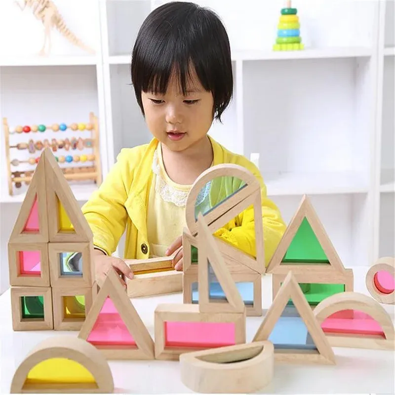 Wooden Rainbow Stacking Blocks Creative Colorful Learning And Educational Construction Building Toys Set For Kids For Ages 2 