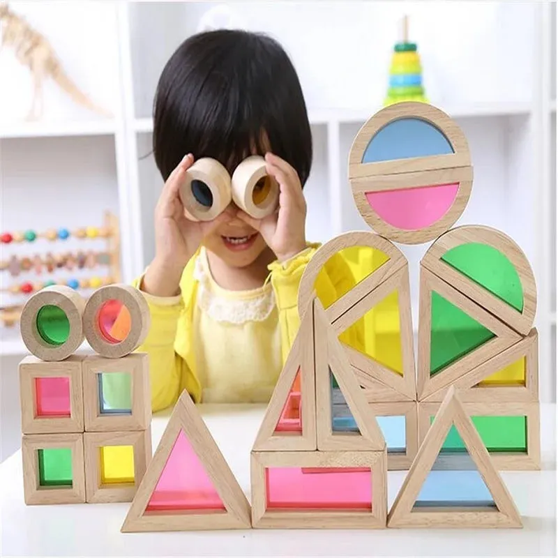 Wooden Rainbow Stacking Blocks Creative Colorful Learning And Educational Construction Building Toys Set For Kids For Ages 2 