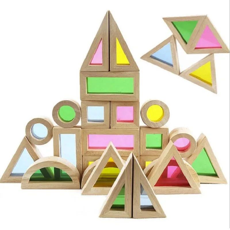 Wooden Rainbow Stacking Blocks Creative Colorful Learning And Educational Construction Building Toys Set For Kids For Ages 2 