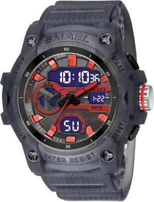 Wrist Watch Auto Date Alarm Stopwatch Hour (Translucent Grey) Dual Time Display Digital query obliterate Watch Fashion Sport Quartz Analog Outdoor Waterproof Military 