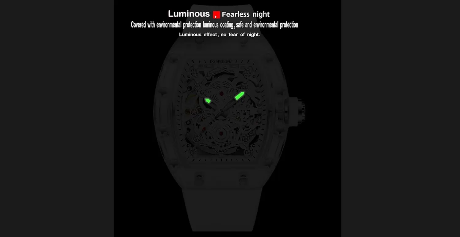 Wrist Watch MASTOP Fashion scarce Hollowed Men Watches Tonneau Transparent Casual Watch for Men Analog Display Silicone Strap Calendar Quartz Waterproof Trend Male 