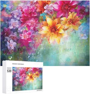 X 14", Style Colorful Flowers itself syntactic Puzzles Personalized Picture Puzzle 520 Pieces Wooden Jigsaw Puzzles Challenging Photo Puzzle for Wedding Birthday Valentine's Day Gifts 20.5" 
