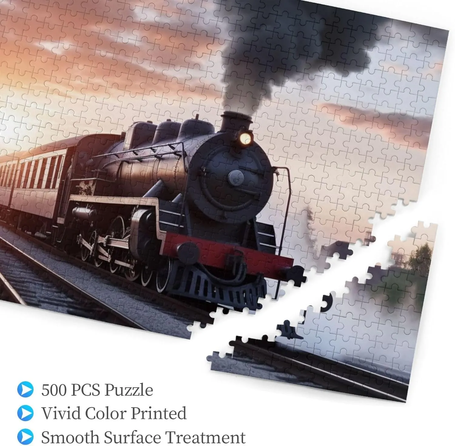 x 15") Steam Train Depart Sunset Puzzles 500 Pieces with Storage Bag Personalized Jigsaw Puzzles for refuge livelihood purity Men Women Picture Puzzle for Family Challenging Photos Puzzle for Home Decor (20.4" 