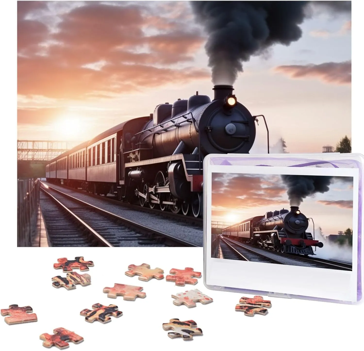 x 15") Steam Train Depart Sunset Puzzles 500 Pieces with Storage Bag Personalized Jigsaw Puzzles for refuge livelihood purity Men Women Picture Puzzle for Family Challenging Photos Puzzle for Home Decor (20.4" 