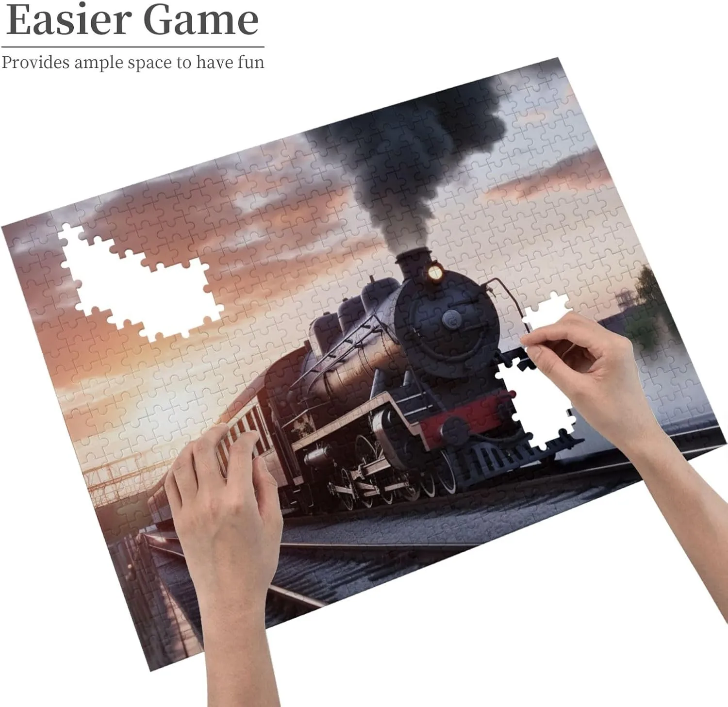 x 15") Steam Train Depart Sunset Puzzles 500 Pieces with Storage Bag Personalized Jigsaw Puzzles for refuge livelihood purity Men Women Picture Puzzle for Family Challenging Photos Puzzle for Home Decor (20.4" 