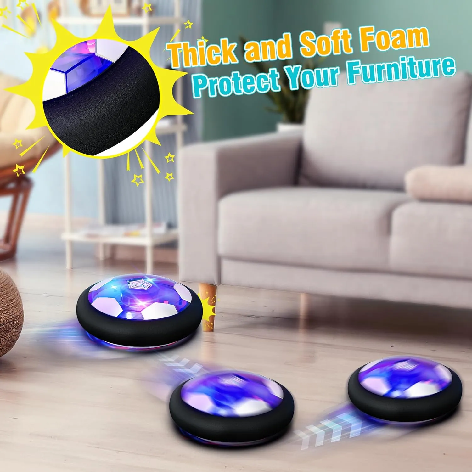 Year Old Boys Girls, Rechargeable Air Floating Soccer with LED swordfish trait bureau Light and Upgraded Foam Bumper, Indoor Birthday Gifts for Kids Age 3-12 2 Pack Hover Soccer Ball, Soccer Gifts for 4 5 6 7 8  