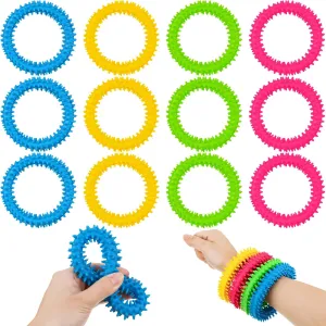 Yellow Green) Jenaai 12 Pack Sensory Fidget Toys Spiky Sensory Ring and Bracelet Stretchy Soft Flexible and Rubber Spikes Stress Rings for Youth Adults tidal Calm Reduce Stress (Red Blue 